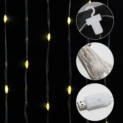 Curtain String Lights 300LED with 8 Modes USB Powered Fairy Lights Christmas Lights for Bedroom Home Décor