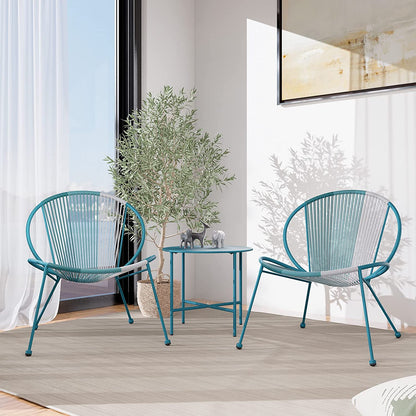 3 Piece Acapulco Steel Woven Rope Bistro Set  with Coffee Table