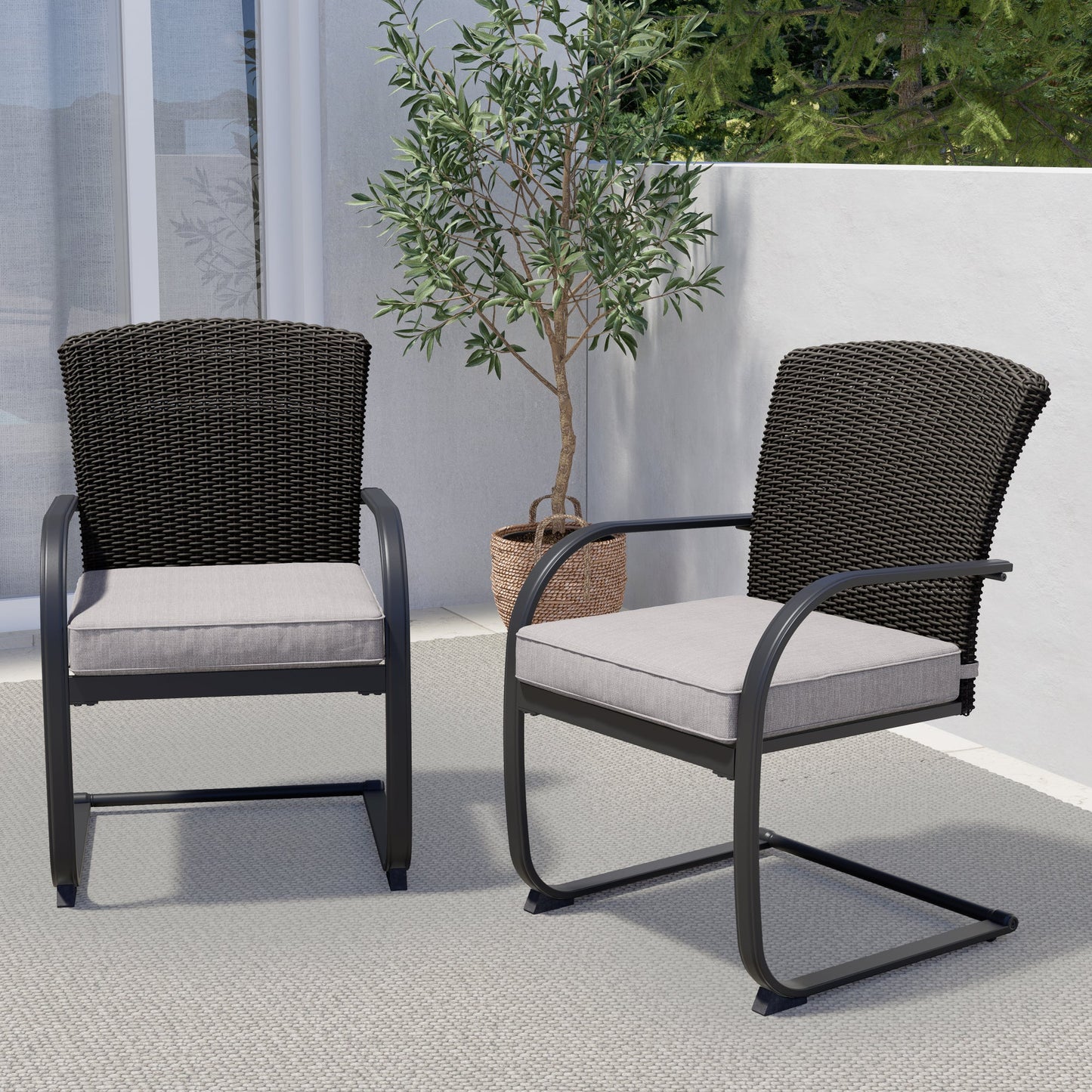 Dining Wicker Chair Set, Steel Frame Chair with Cushion