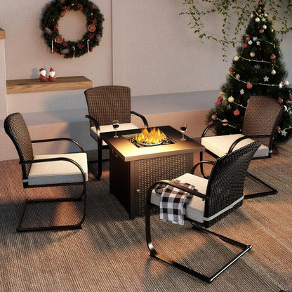 5-Piece Outdoor Dining Table Set with Fire Pit, 4 Outdoor Spring Dining Chairs
