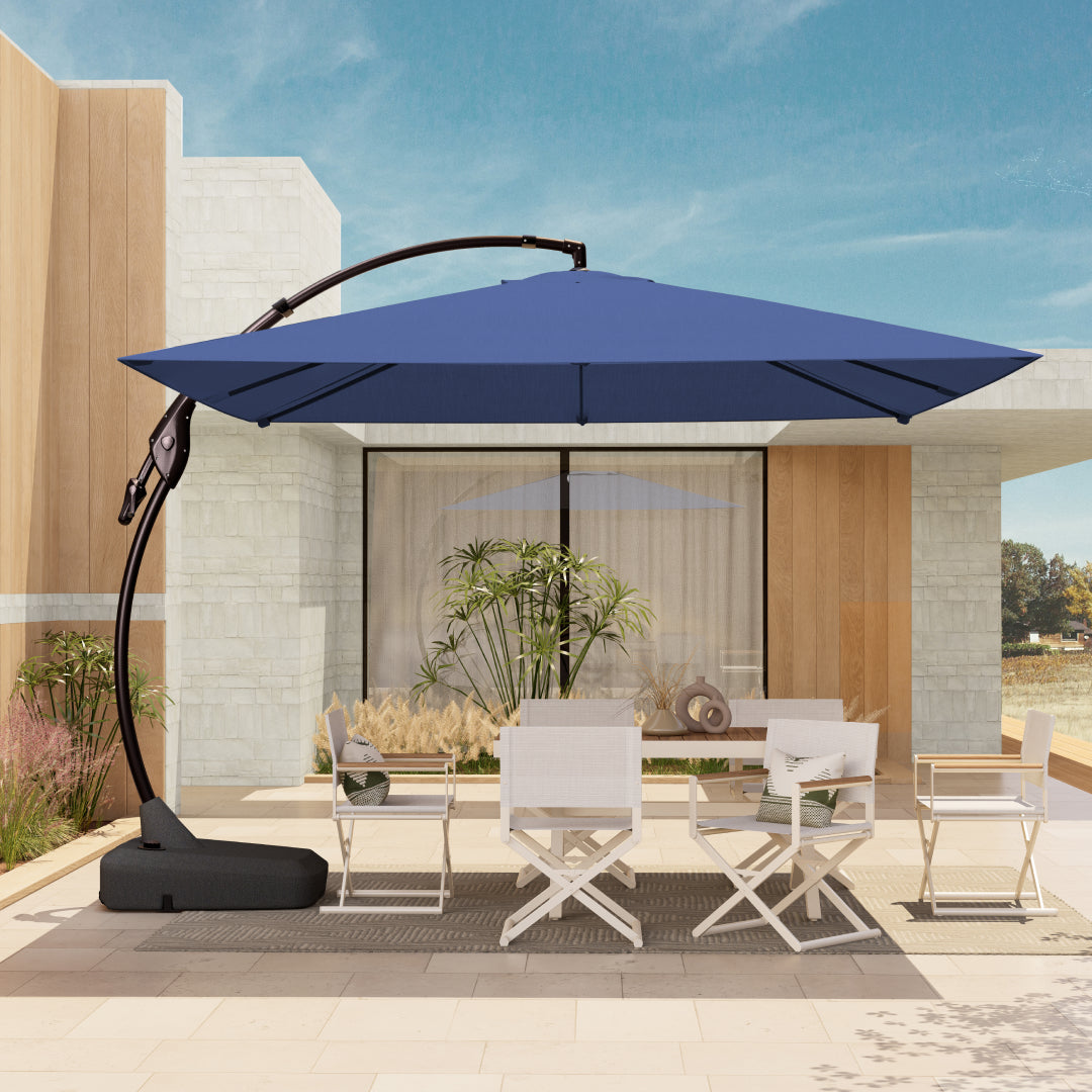 10x10 FT Square Patio Cantilever Umbrella, Deluxe Curvy Offset Umbrella with Base(No Umbrella Cover)