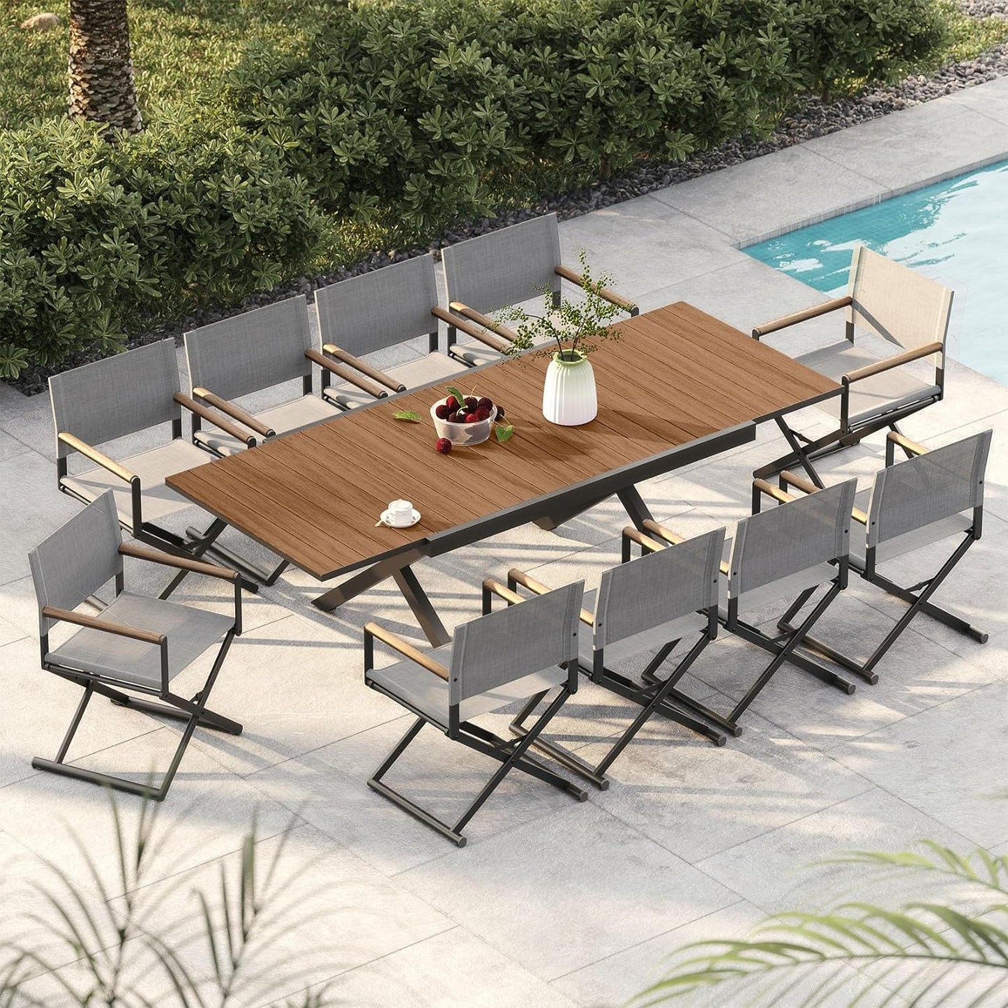 Dining Set, Extendable Table with Extra-Wide Foldable Chairs