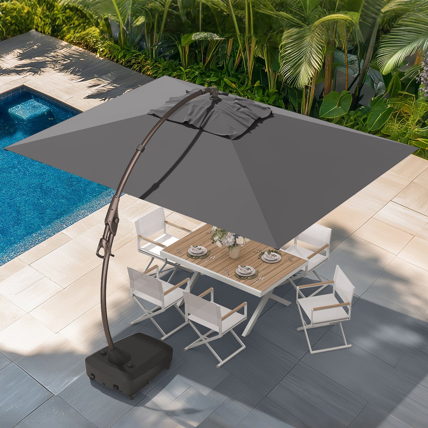 Large Rectangular Patio Umbrella with Base, with Umbrella Cover, Cantilever Umbrellas Easy Tilt