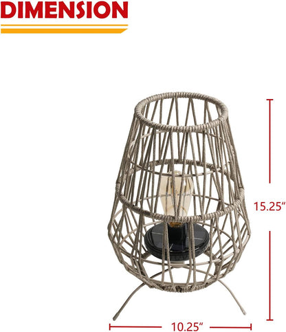 15-inch Apollo Outdoor LED Solar Powered Resin Polyester Cord Woven Floor Lamp Set of 2 with LED Edison Bulb, Water-Resistant Accent Garden Light, Pathway, Taupe Brown