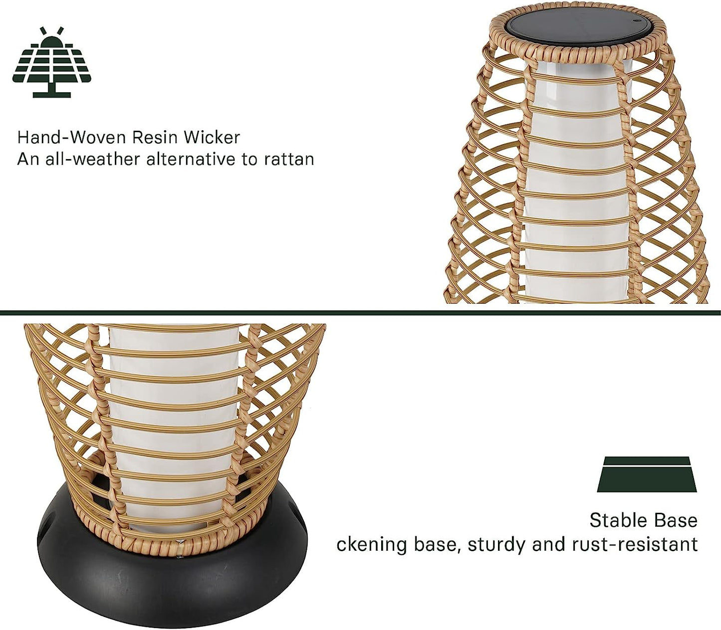 Floor Lamp Outdoor Lamp Patio Lights Solar Powered Lantern Weather–Resistant Rattan Deck Lights, Lamp Large-Sized for Garden