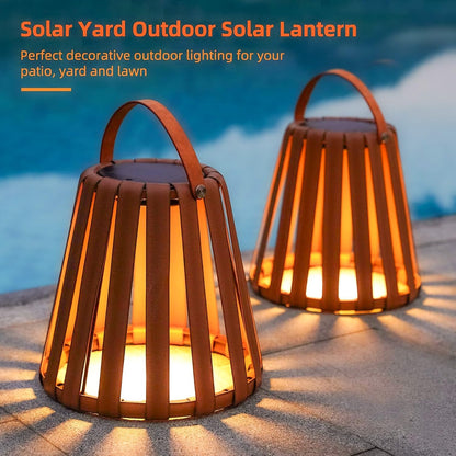 2-Pack Solar-Powered Outdoor Decor Lanterns, Faux Leather Outdoor Floor Lamps Waterproof for Porch, Patio