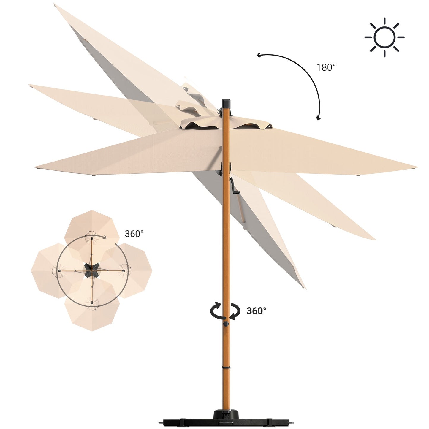 GRAND PATIO Offset Patio Umbrella,360-Degree Rotation (Weighted Base NOT INCLUDED)