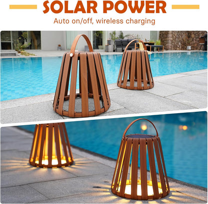 2-Pack Solar-Powered Outdoor Decor Lanterns, Faux Leather Outdoor Floor Lamps Waterproof for Porch, Patio
