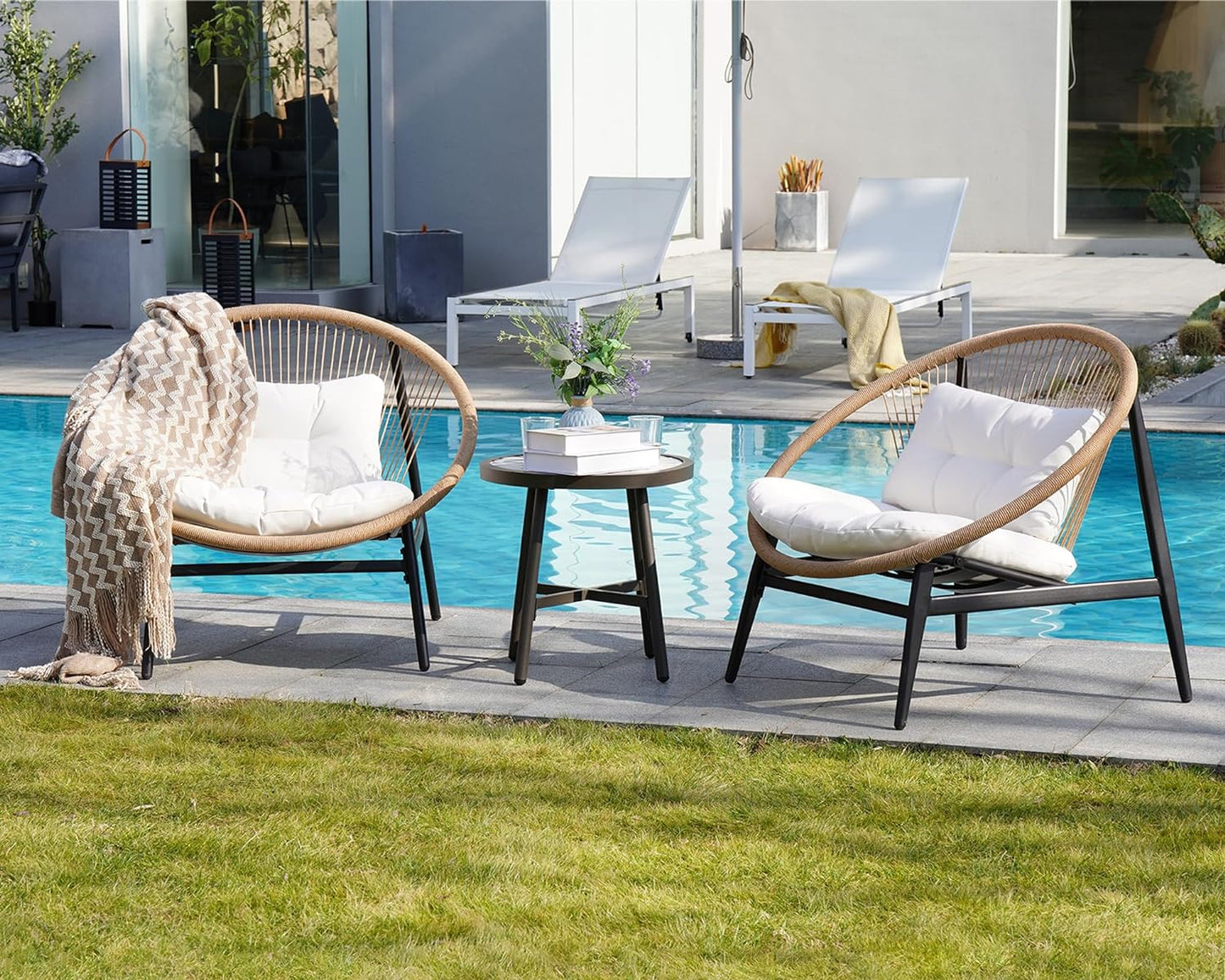 Outdoor Furniture Set,Wicker Seating Set Oversized Chairs