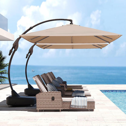 Large Rectangular Patio Umbrella with Base, with Umbrella Cover, Cantilever Umbrellas Easy Tilt