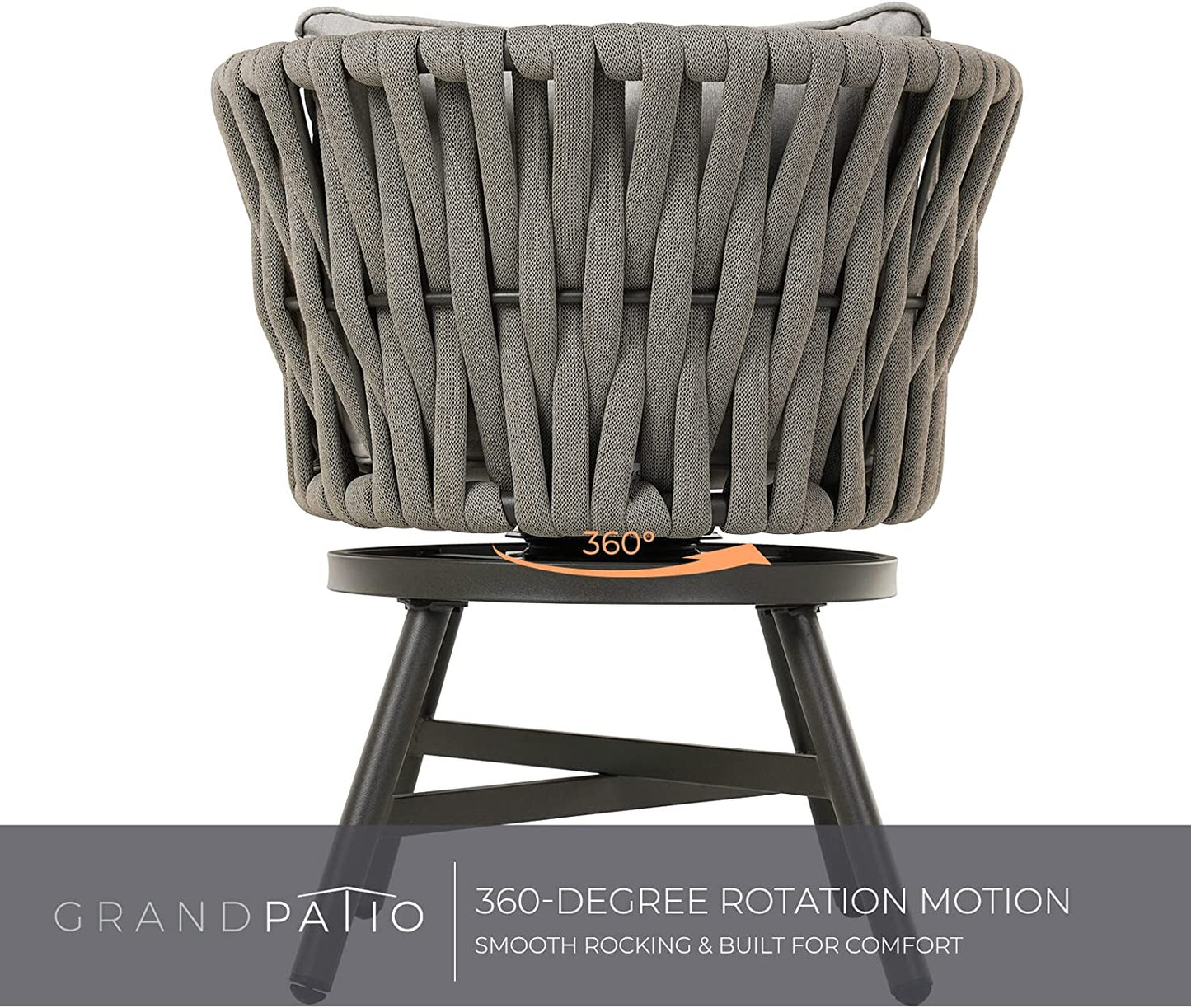 Dining Chair Set of 3, Swivel Rope Armchairs with Cushions and Round Side Table with Tile Tabletop
