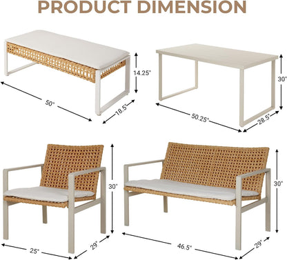 GRAND PATIO Spring Wicker Patio Furniture Set, Outdoor Conversation Furniture Set with Coffee Table