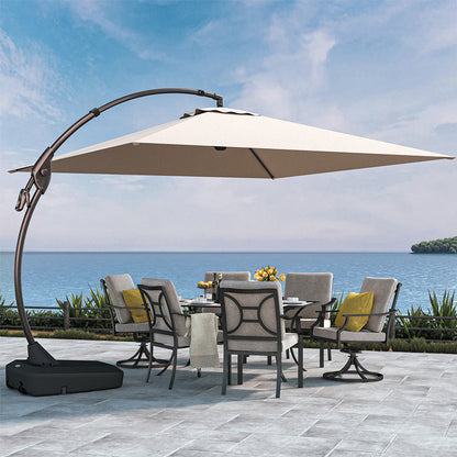 10x10 FT Square Patio Cantilever Umbrella, Deluxe Curvy Offset Umbrella with Base(No Umbrella Cover)