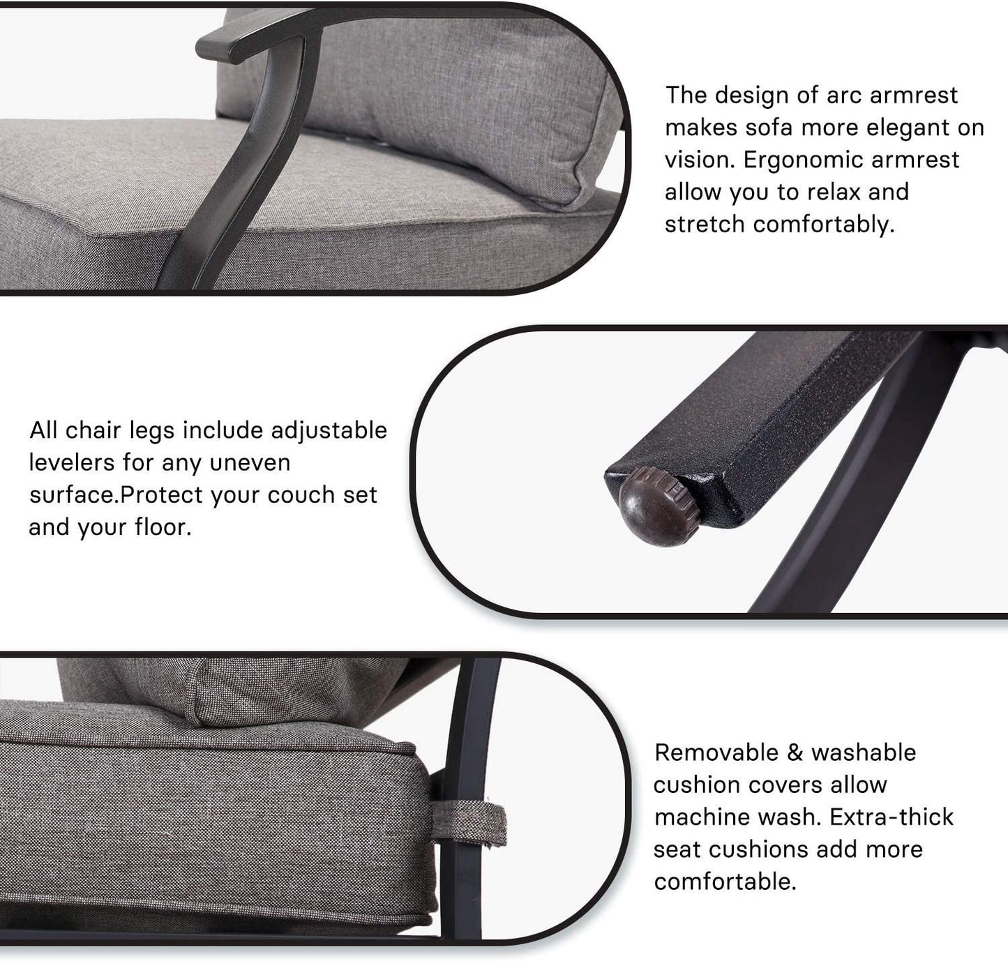GRAND PATIO 5 PCS Outdoor Furniture Conversation Grey Cushions Rocking Chairs Propane Gas Fire Table