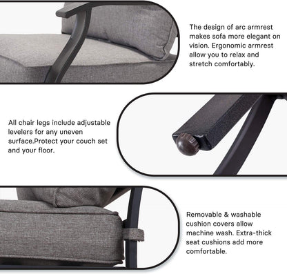 GRAND PATIO 5 PCS Outdoor Furniture Conversation Grey Cushions Rocking Chairs Propane Gas Fire Table