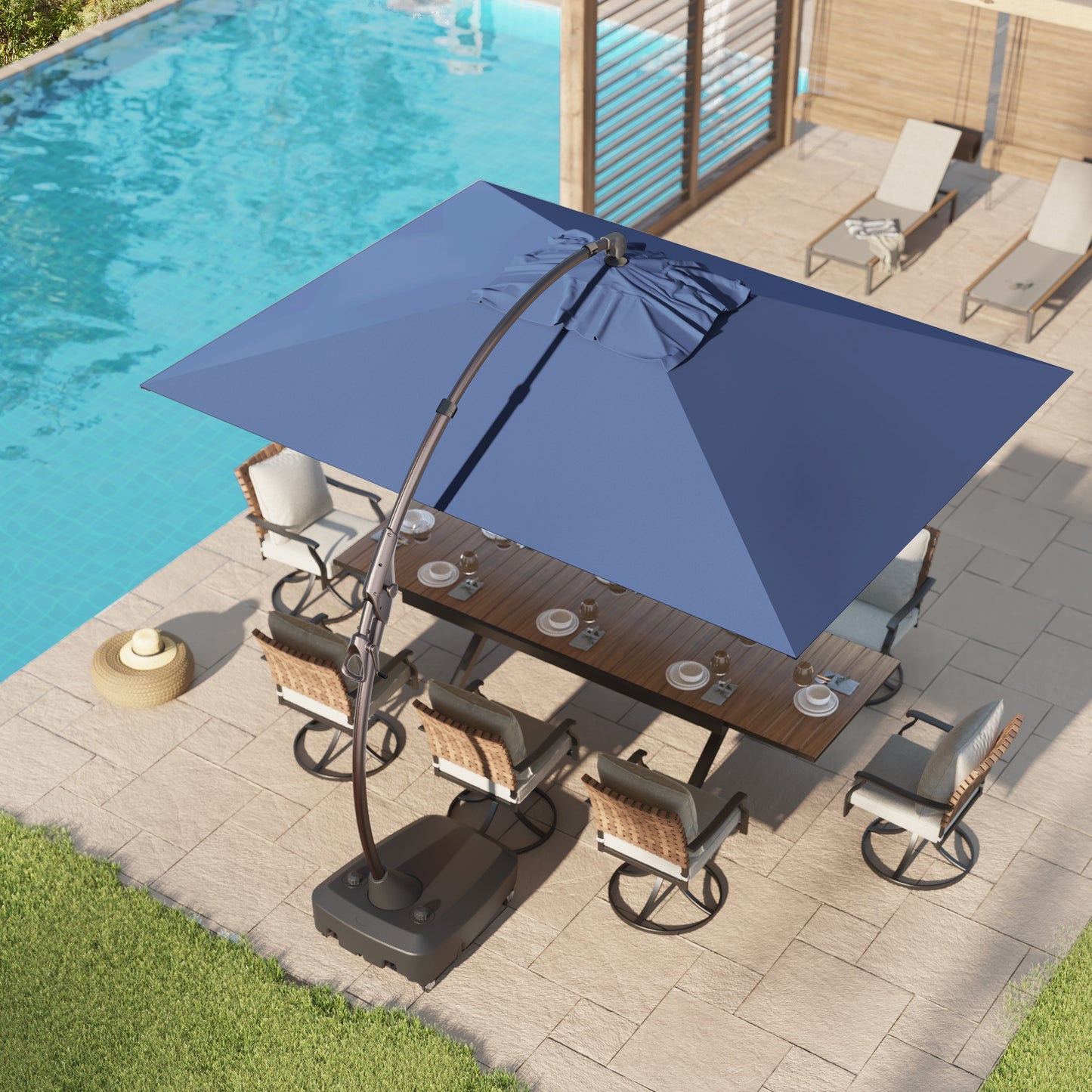 Large Rectangular Patio Umbrella with Base, with Umbrella Cover, Cantilever Umbrellas Easy Tilt