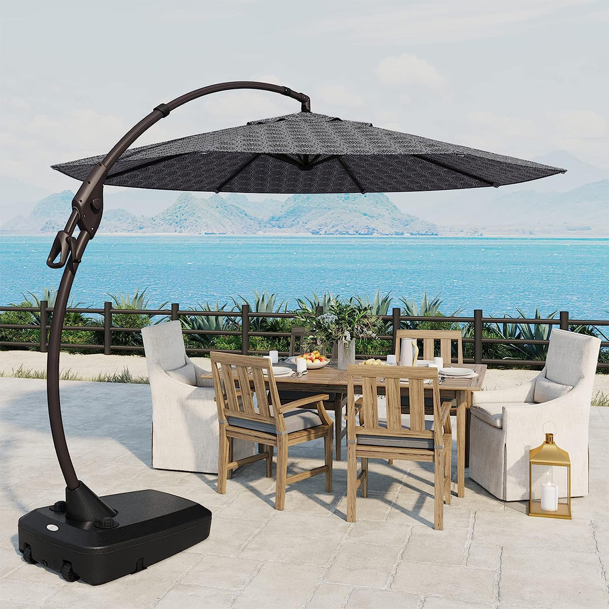 11 FT Cantilever Patio Umbrella with Base, Round Large Offset Umbrellas for Garden Deck Pool