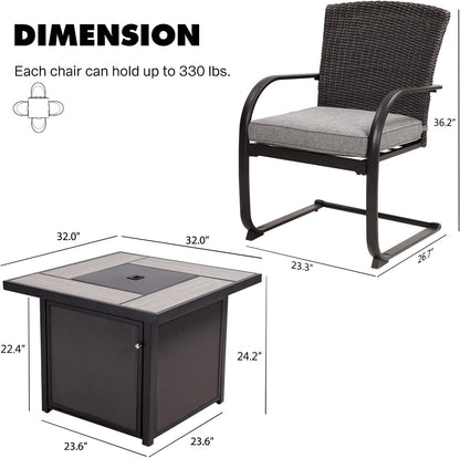 Dining Set with 4 Chairs and 32 Inch Square Propane Fire Table