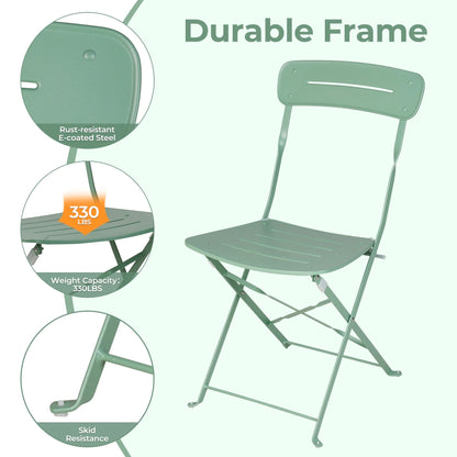 3-Piece Foldable Bistro Set with Round Table - All-Weather Steel Frame