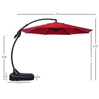 11 FT 12 FT Cantilever Patio Umbrella with Base, Round Large Offset Umbrellas for Garden Deck Pool