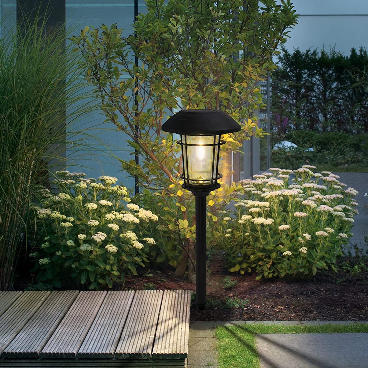 Outdoor Glass Solar Pathway Lights - Aluminum & Steel Frame