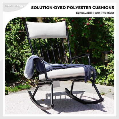 Outdoor Rocking Chair Set for 2, E-Coated Steel Rocking Chairs with Cushions and Side Table