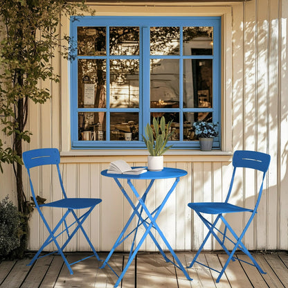 3-Piece Foldable Bistro Set with Round Table - All-Weather Steel Frame