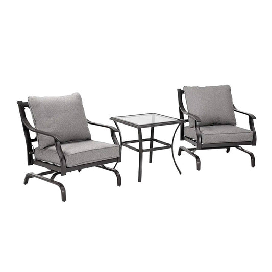 3 Piece Metal Bistro Rocking Chairs, Indoor Outdoor Chat Set