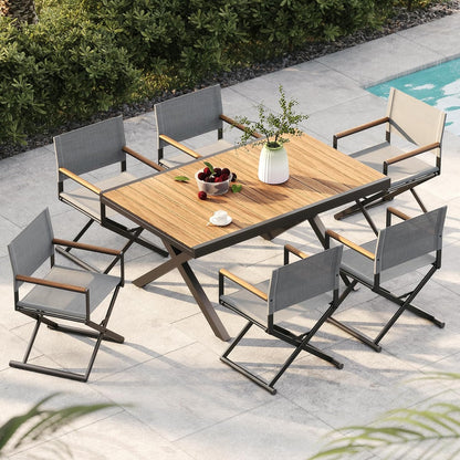 Dining Set, Extendable Table with Extra-Wide Foldable Chairs