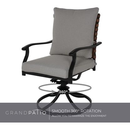 2-Piece Outdoor Dining Chair Set, 2 Steel Leather-Look Wicker 360-Degree Swivel Patio Chair