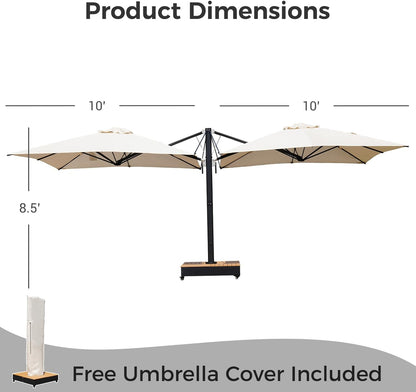 10x10 FT Large Double-Sided Patio Umbrella with Base, with Umbrella Cover