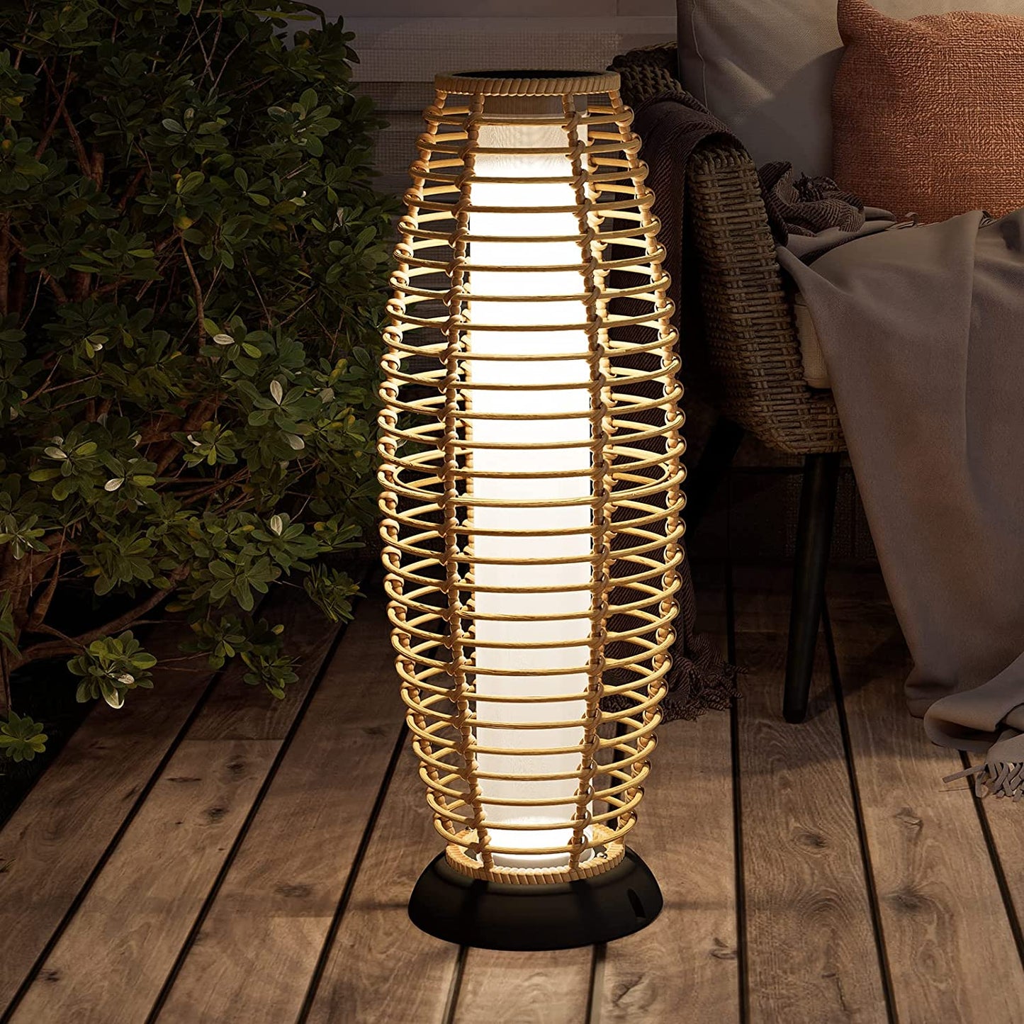 Floor Lamp Outdoor Lamp Patio Lights Solar Powered Lantern Weather–Resistant Rattan Deck Lights, Lamp Large-Sized for Garden