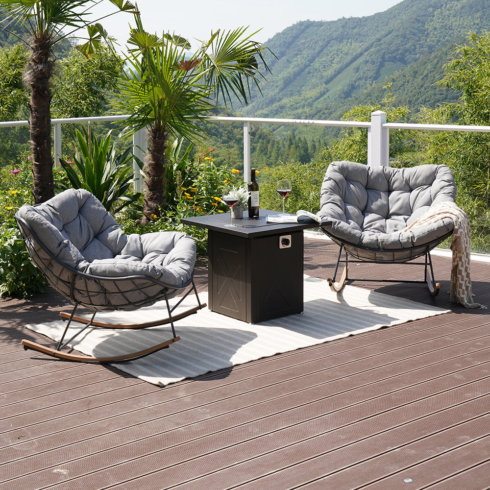 Rocking Chair Set of 3, Comfy Reading Chair Outdoors and Indoors, Modern Cozy Lounge Rocker with Cushion