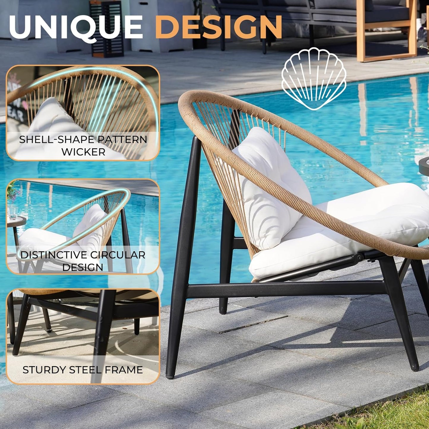 Outdoor Furniture Set,Wicker Seating Set Oversized Chairs