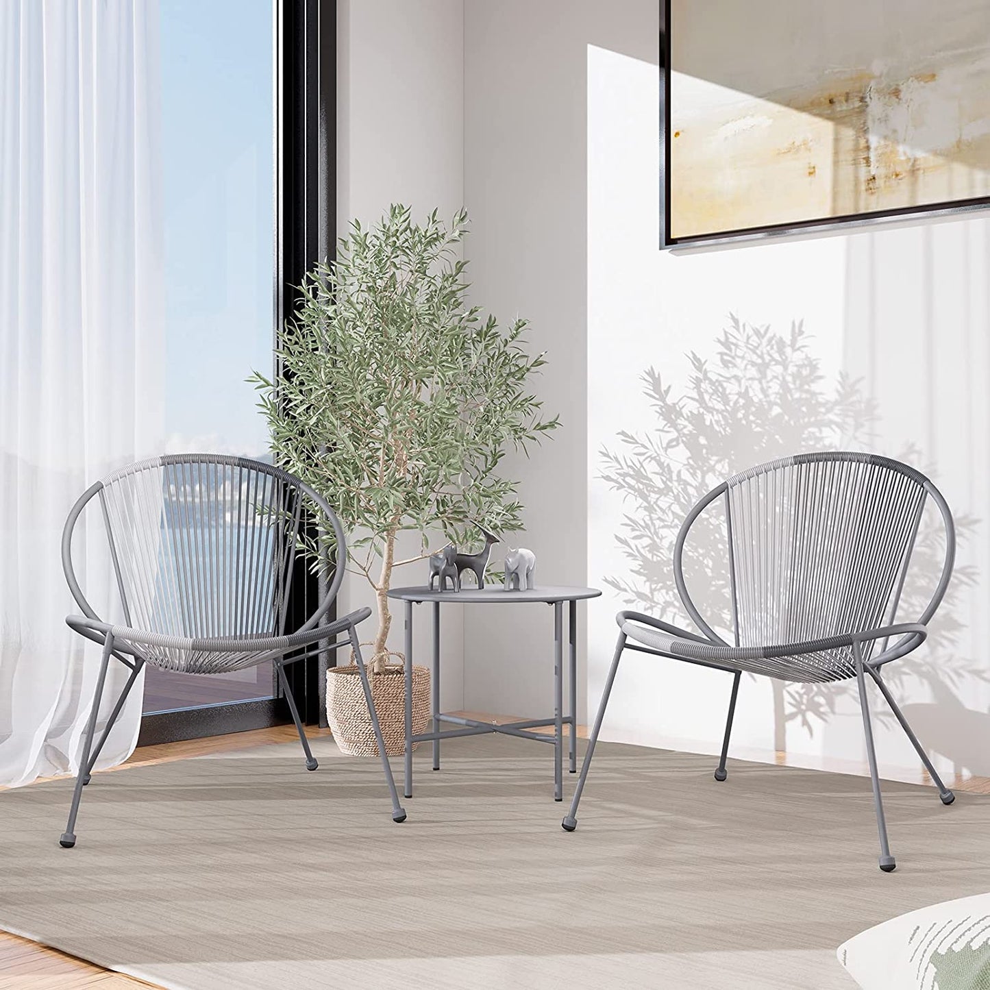 3 Piece Acapulco Steel Woven Rope Bistro Set  with Coffee Table
