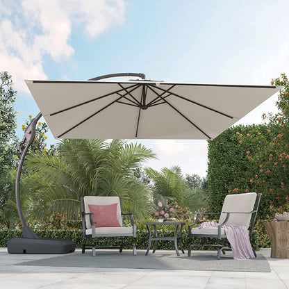 10x10 FT Square Patio Cantilever Umbrella, Deluxe Curvy Offset Umbrella with Base(No Umbrella Cover)