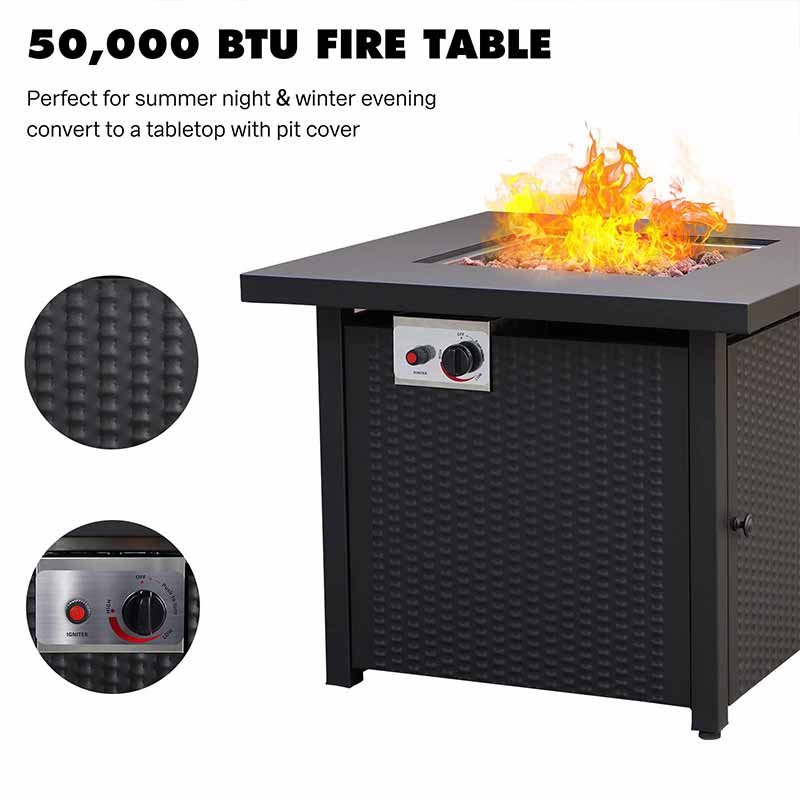NEWPORT Outdoor Furniture Set with 1 Propane Fire Pit Table and 4 Chairs