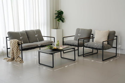 4-Piece Patio Furniture Set, Outdoor Patio Conversation Sofa Set with Cushion, Loveseat Chairs and Coffee Table