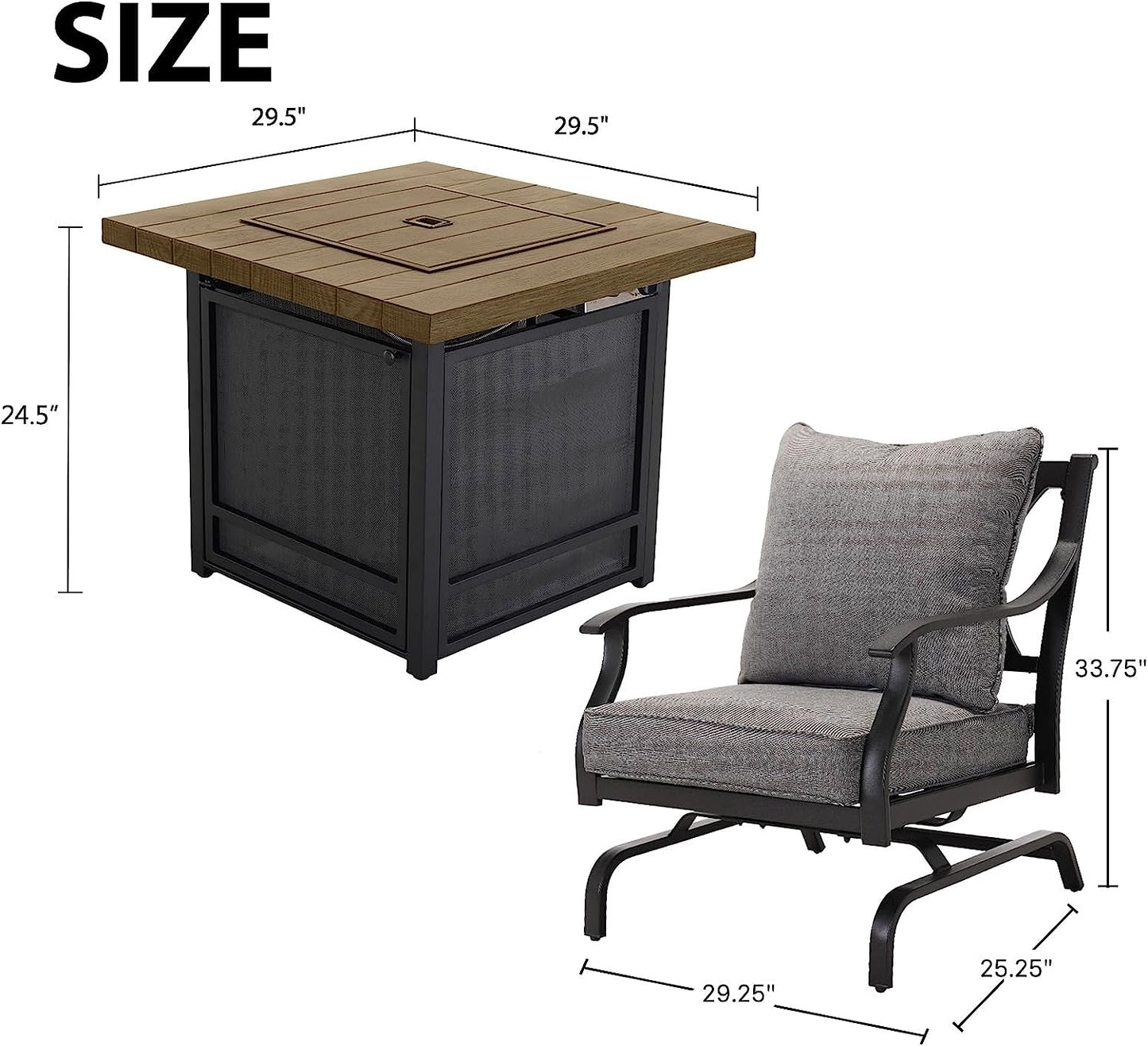 GRAND PATIO 5 PCS Outdoor Furniture Conversation Grey Cushions Rocking Chairs Propane Gas Fire Table