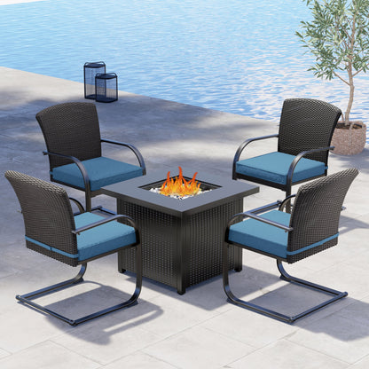 5-Piece Outdoor Dining Table Set with Fire Pit, 4 Outdoor Spring Dining Chairs