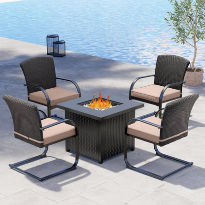 5-Piece Outdoor Dining Table Set with Fire Pit, 4 Outdoor Spring Dining Chairs