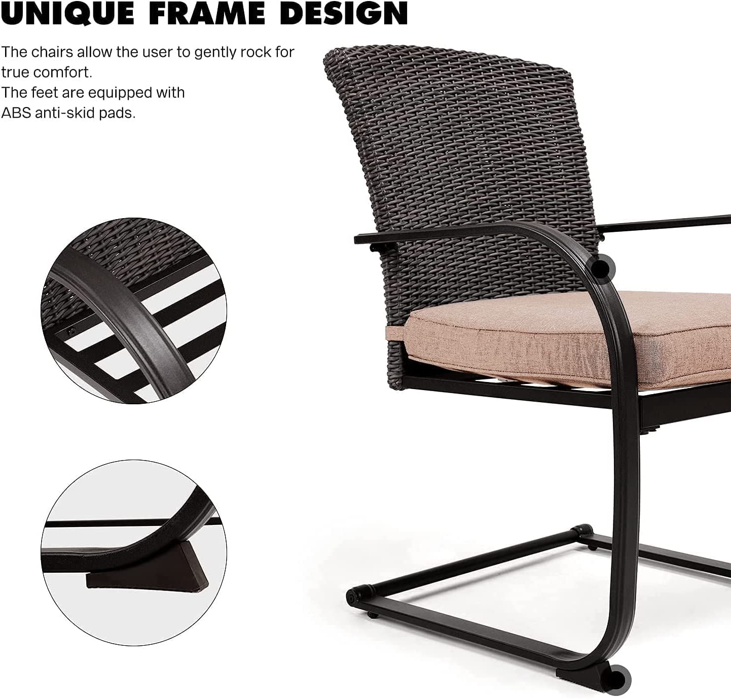 Dining Wicker Chair Set, Steel Frame Chair with Cushion