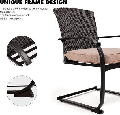 Dining Wicker Chair Set, Steel Frame Chair with Cushion