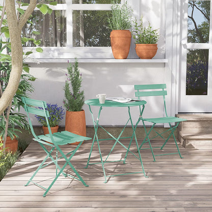 Premium Steel Patio Bistro Set with Cushion 3 Piece Patio Set of Foldable Patio Table and Chairs