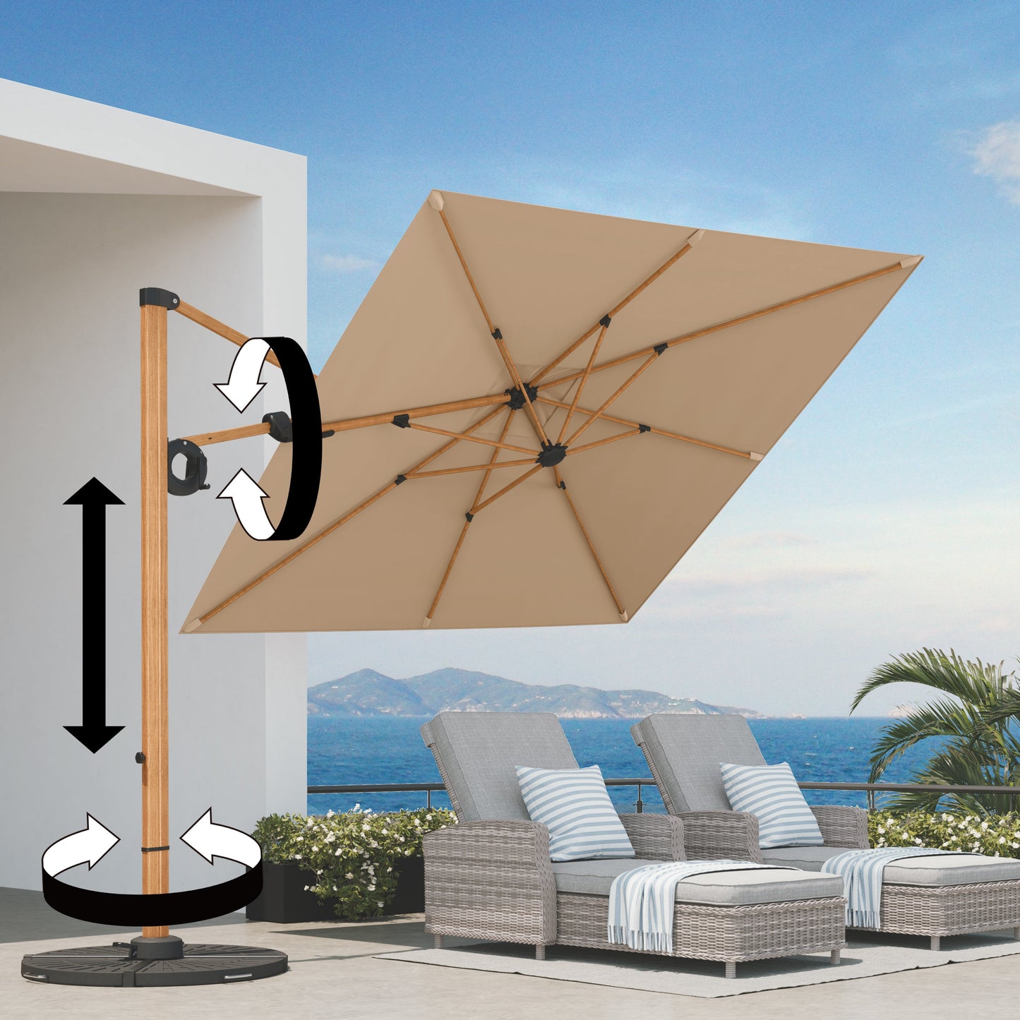 GRAND PATIO Offset Patio Umbrella,360-Degree Rotation (Weighted Base NOT INCLUDED)
