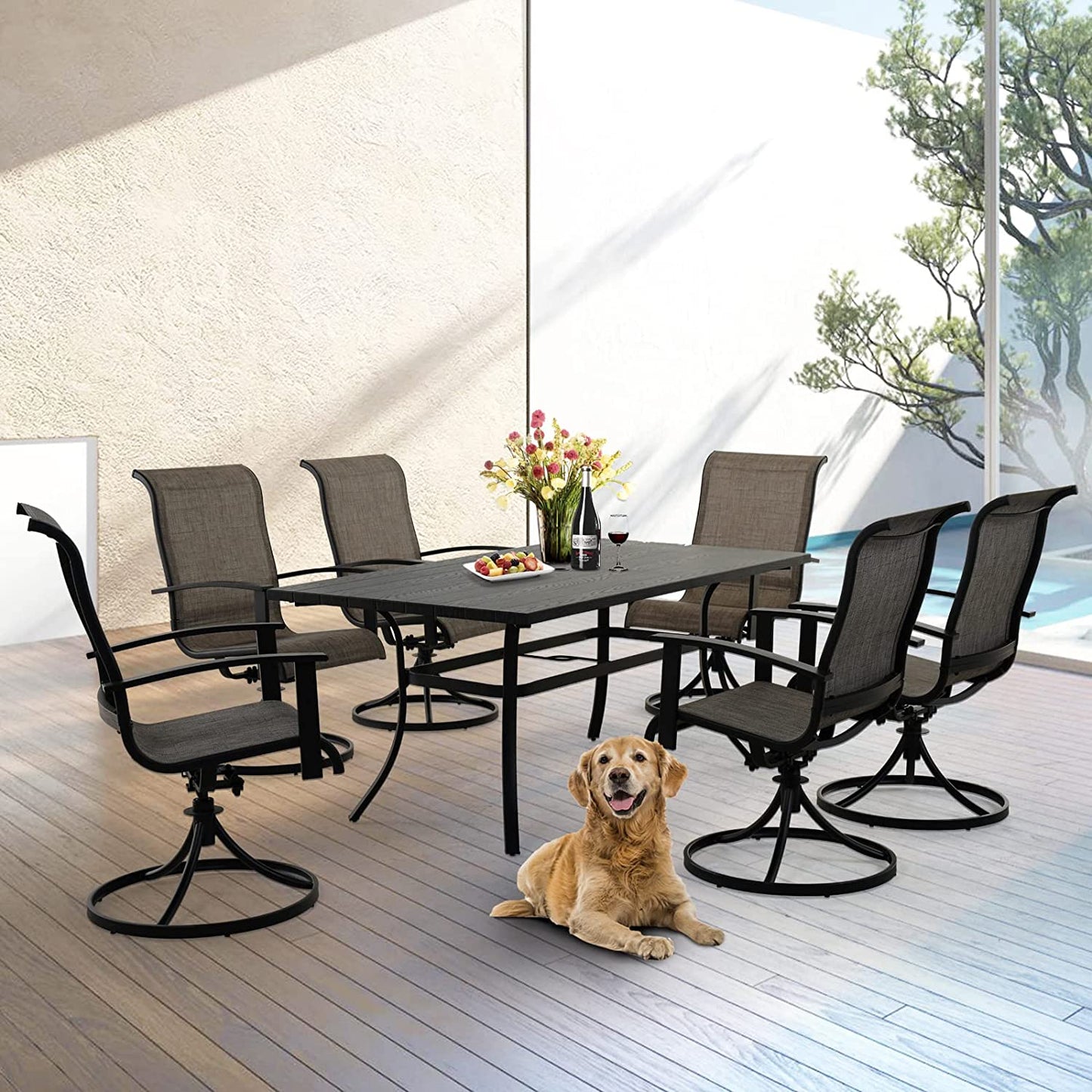 Outdoor Dining Set - Black & Grey Plaid