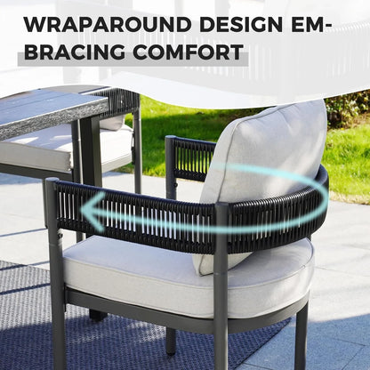 Steel Outdoor Dining Side Chairs, Patio Chairs with Grey Cushions