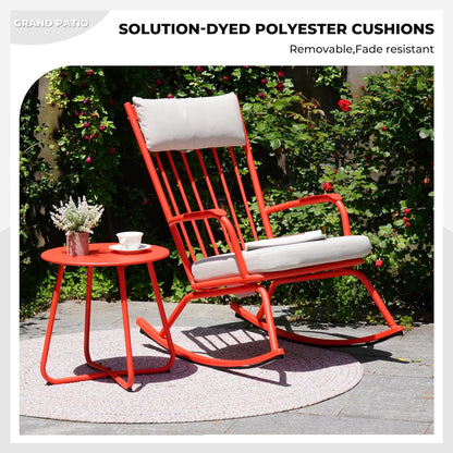 Outdoor Rocking Chair Set for 2, E-Coated Steel Rocking Chairs with Cushions and Side Table