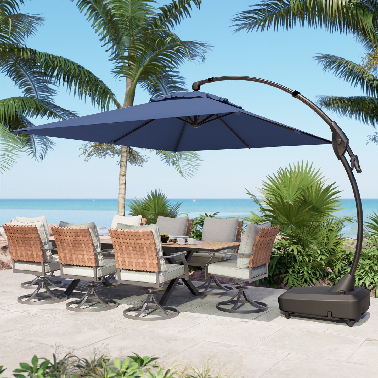 Large Rectangular Patio Umbrella with Base, with Umbrella Cover, Cantilever Umbrellas Easy Tilt