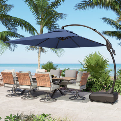 Large Rectangular Patio Umbrella with Base, with Umbrella Cover, Cantilever Umbrellas Easy Tilt
